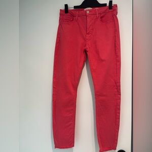 Jen 7 by 7 for all Mankind Red Jeans.  Skinny ankle. Size 6. Frayed bottoms